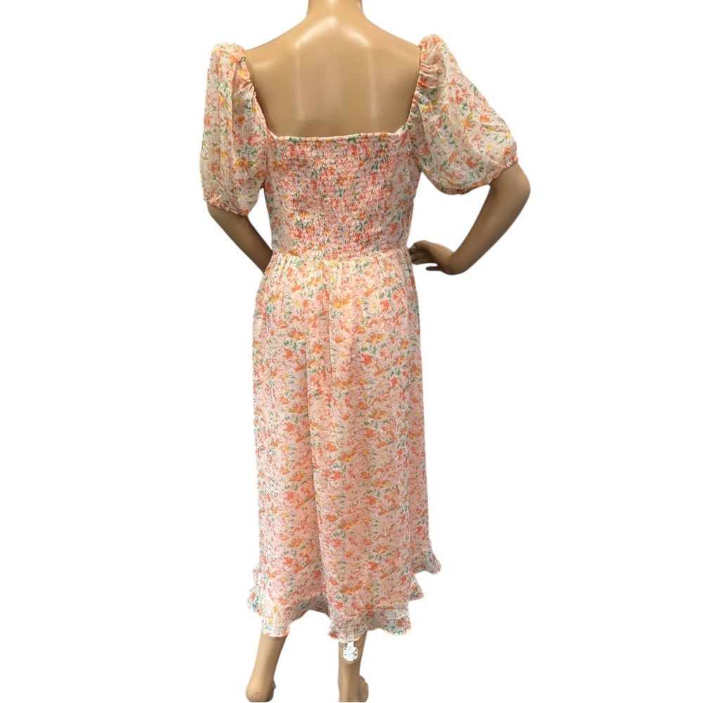 ASTR The Label Lunaria Pleated Midi Dress Orange Green Floral Chiffon Size M - Picture 4 of 15